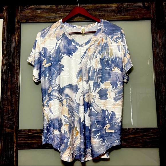 Cubism Tops - Cubism Women's Soft Hawaiian Textured V-Neck Tee Size XL Travel Wearable Art